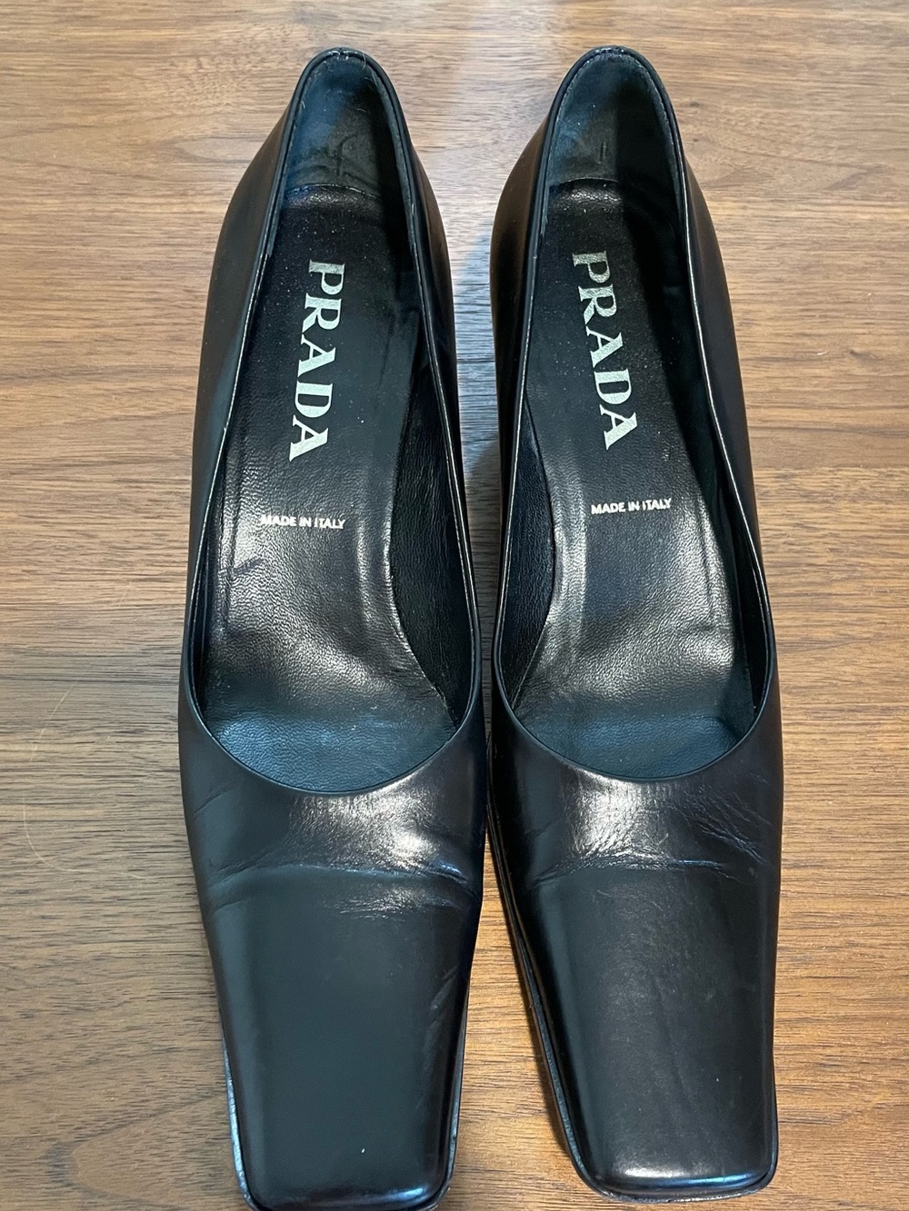 Vintage Prada Black Leather Square-Toe Pumps